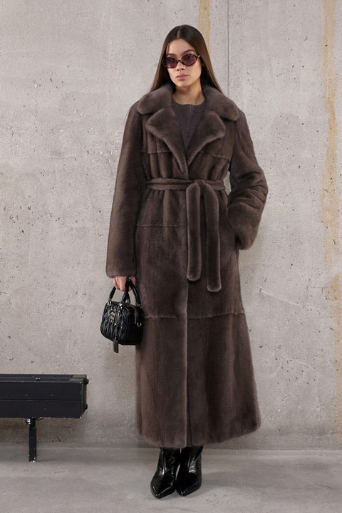 Cappotto lungo di visone color moka