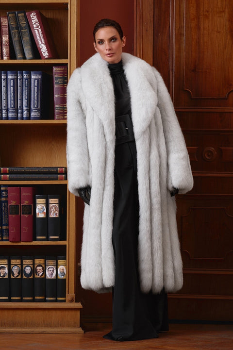 Long White Fox Fur Coat