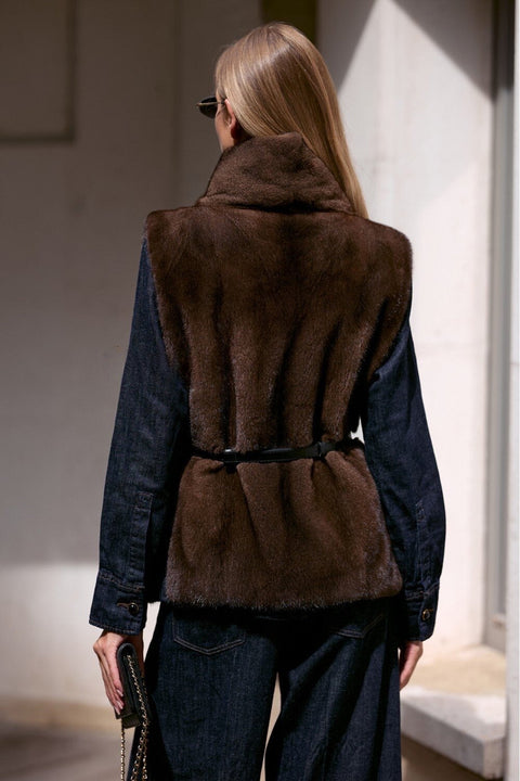 Brown Mink Vest With Collar
