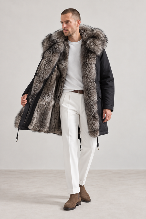 Parka für Herren mit Futter aus Silberfuchsfell