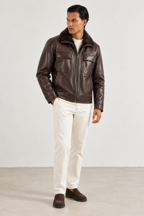 Herrenlederjacke mit Nerzpelzfutter