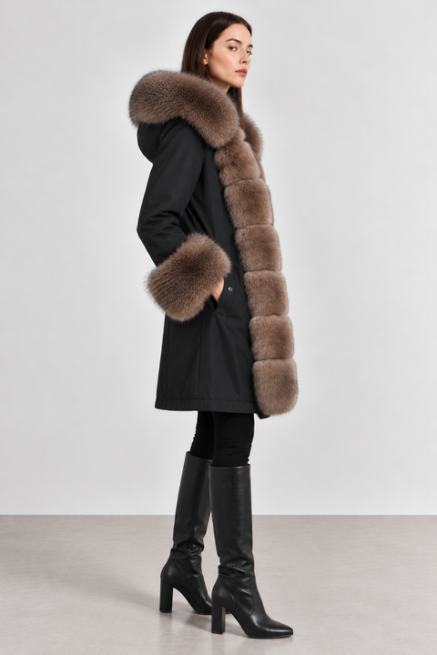 Parka foderato in pelliccia di volpe