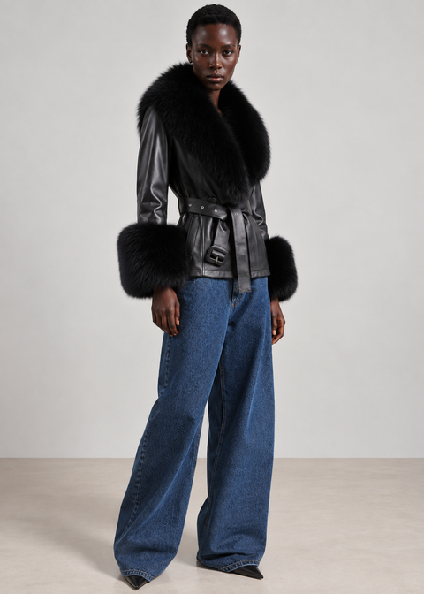 Chaqueta de cuero estilo gabardina