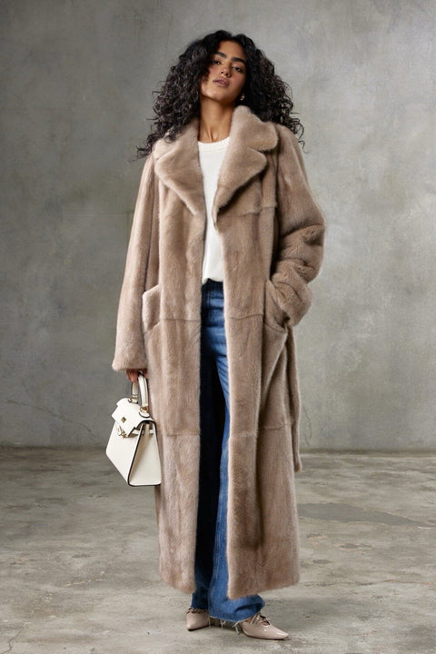Long Ecru Mink Fur Coat