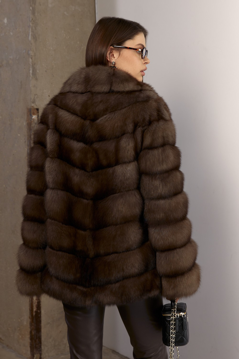 Short sable coat by MULVANNI — classic, warm, and refined. Showcasing elegant design and luxurious warmth.