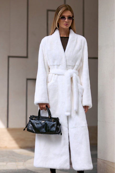 Long White Mink Fur Coat