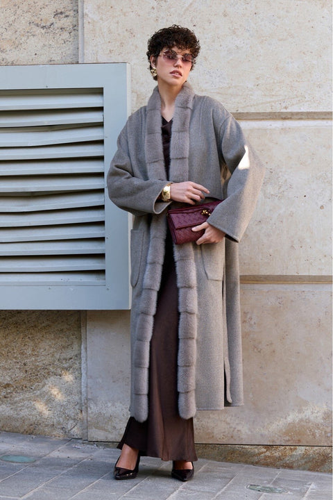 Long Cashmere Coat with Mink