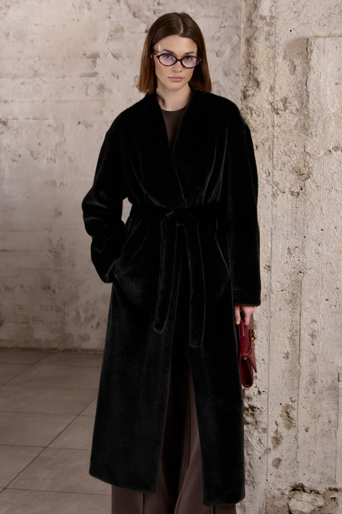 Long Black Faux Fur Coat