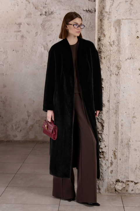 Long Black Faux Fur Coat