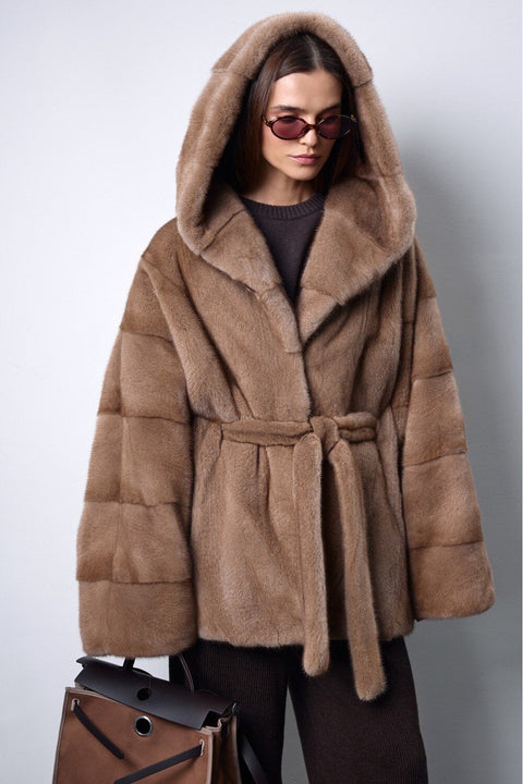 Hooded Mink Fur Coat