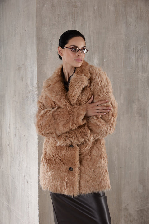 Genuine Camel Shearling Coat