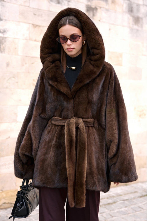 Hooded Mink Fur Coat