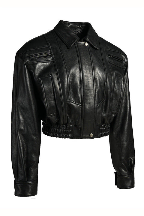 Cropped Black Leather Jacket