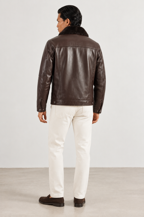 Veste en cuir doublée de fourrure de vison