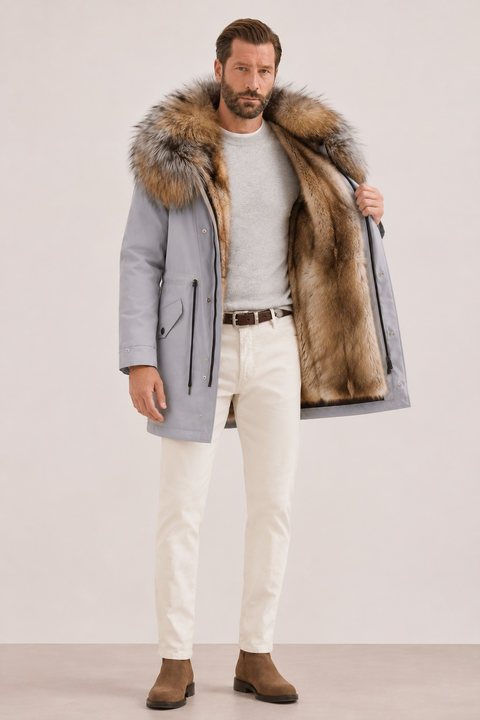 Parka verde de hombre con forro de piel
