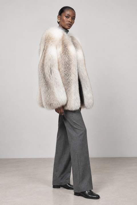 Manteau croisé en fourrure de renard