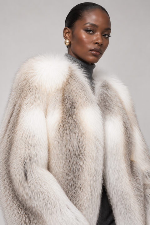 Manteau croisé en fourrure de renard