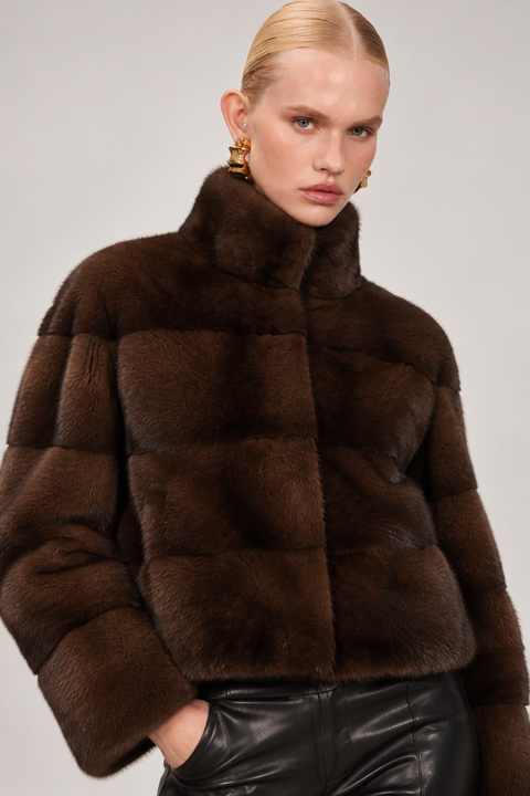 Cappotto corto di visone marrone