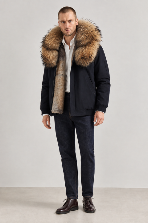Men Short Lined Fur Parka