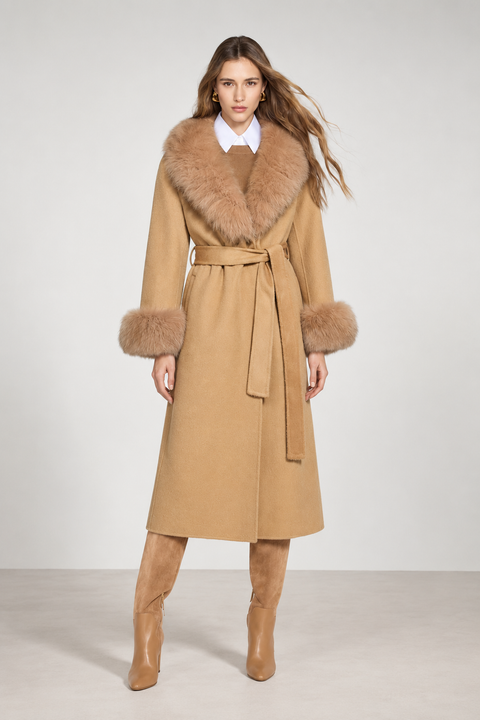 Cappotto in cashmere con pelliccia