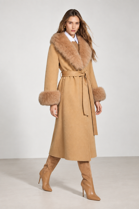 Cappotto in cashmere con pelliccia