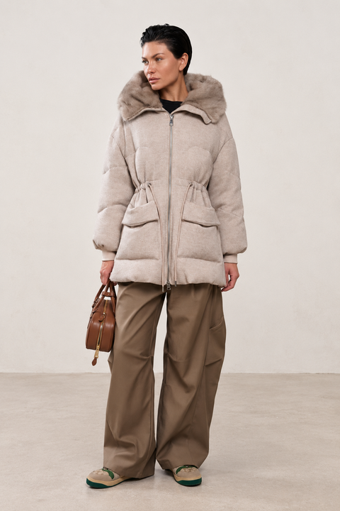 Parka en laine mélangée et vison