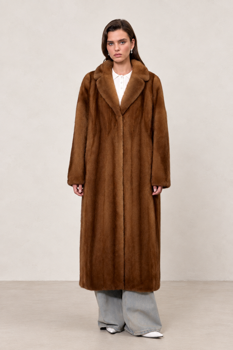 Long Cognac Mink Fur Coat