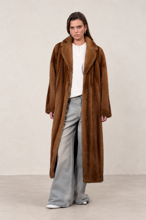 Long Cognac Mink Fur Coat