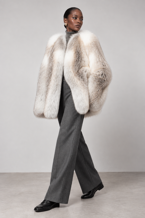 Manteau croisé en fourrure de renard