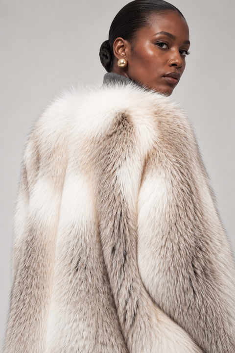 Manteau croisé en fourrure de renard