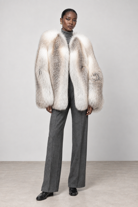 Manteau croisé en fourrure de renard