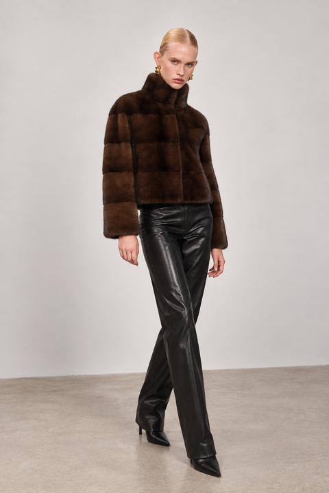 Cappotto corto di visone marrone