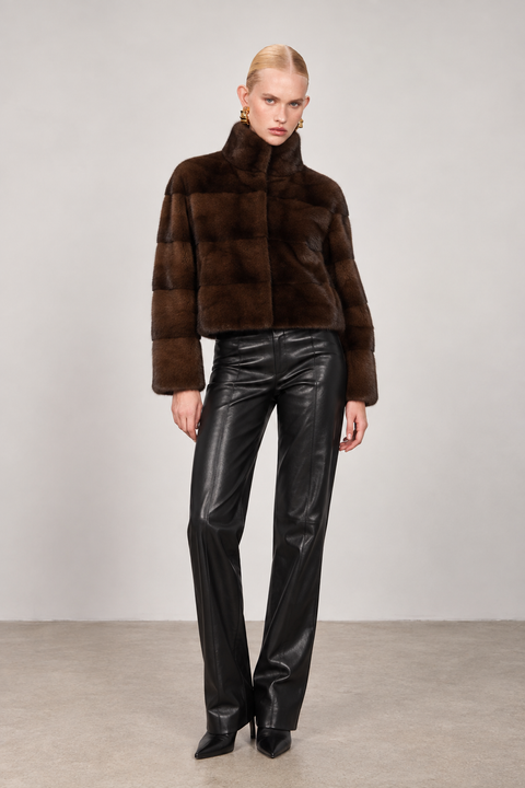 Cappotto corto di visone marrone