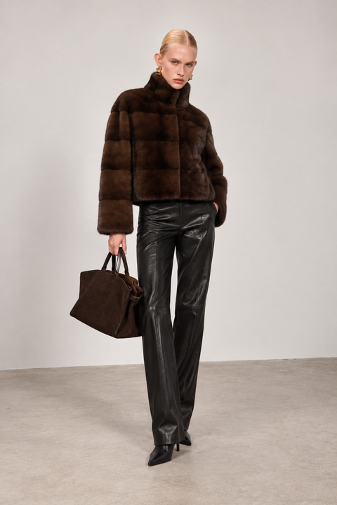 Cappotto corto di visone marrone