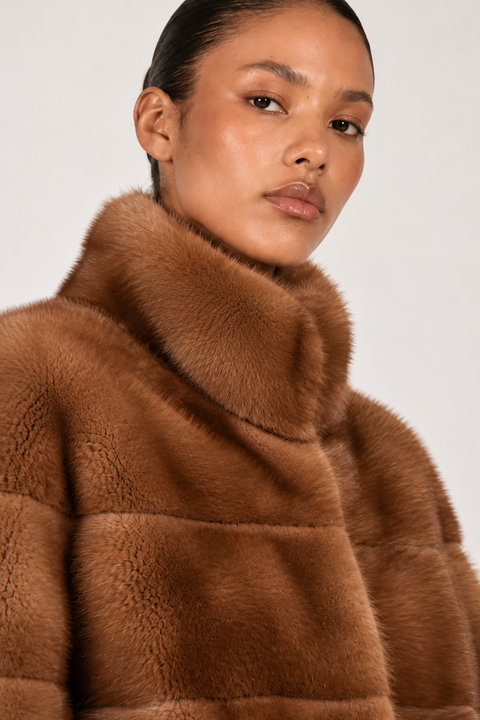 Cognac Genuine Mink Coat