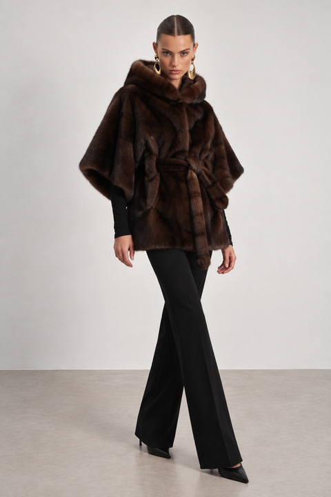 Cappotto corto di visone marrone