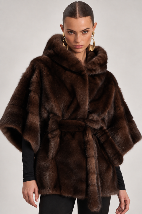 Cappotto corto di visone marrone
