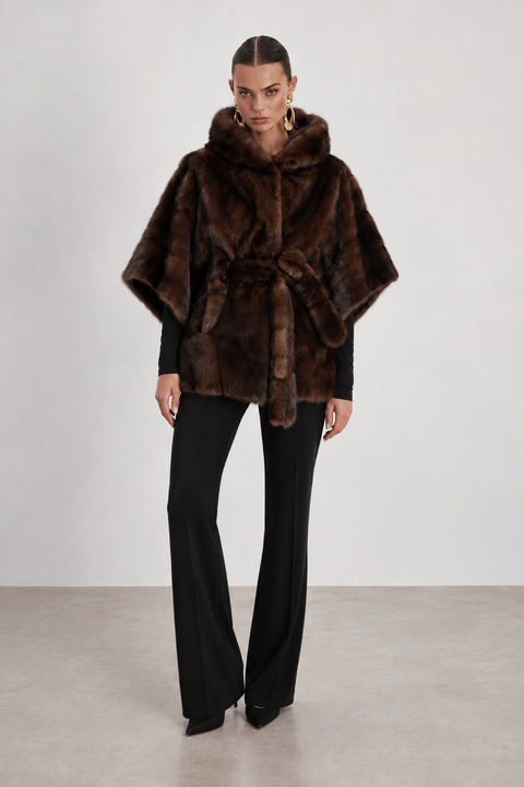 Cappotto corto di visone marrone