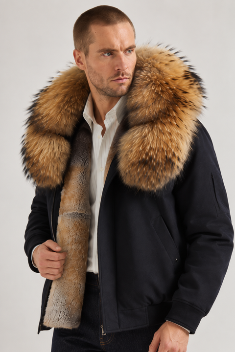 Men Short Lined Fur Parka