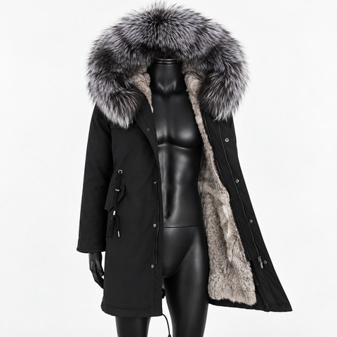 Men Black Lined Fur Parka