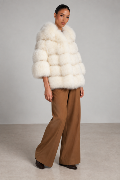 Abrigo de piel de zorro beige