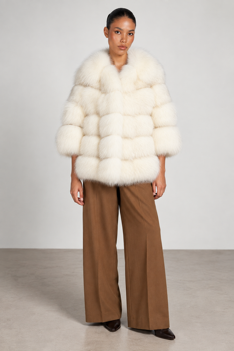 Abrigo de piel de zorro beige