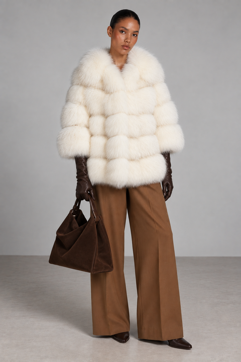 Abrigo de piel de zorro beige