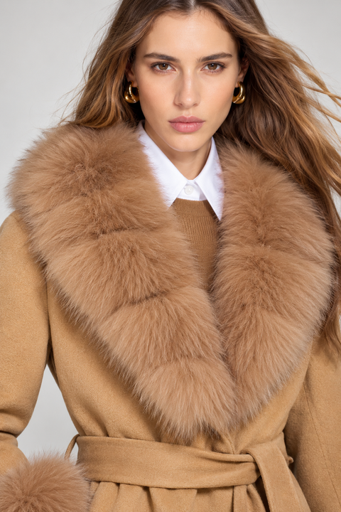Cappotto in cashmere con pelliccia