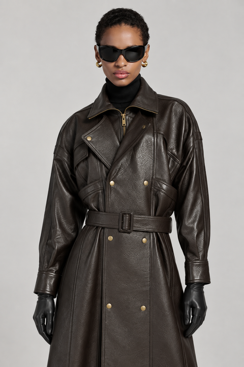 Long Genuine Leather Trench