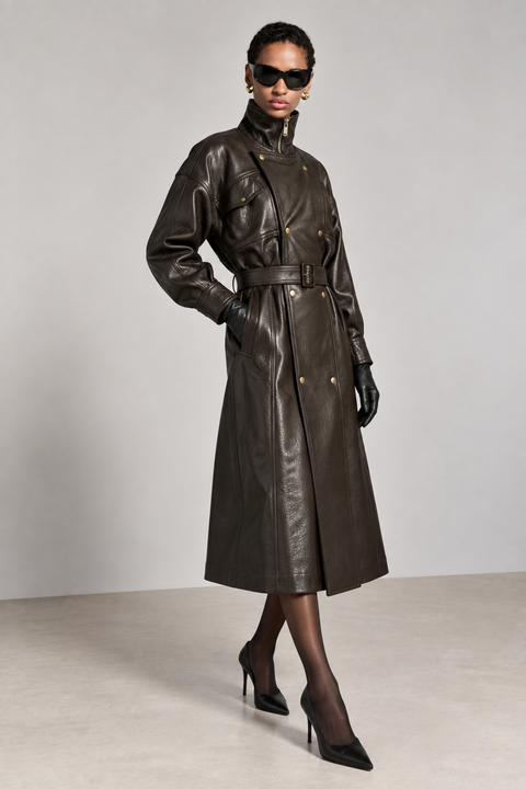 Long Genuine Leather Trench