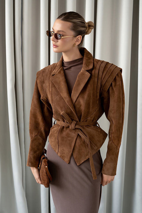 Cropped Suede Leather Jacket