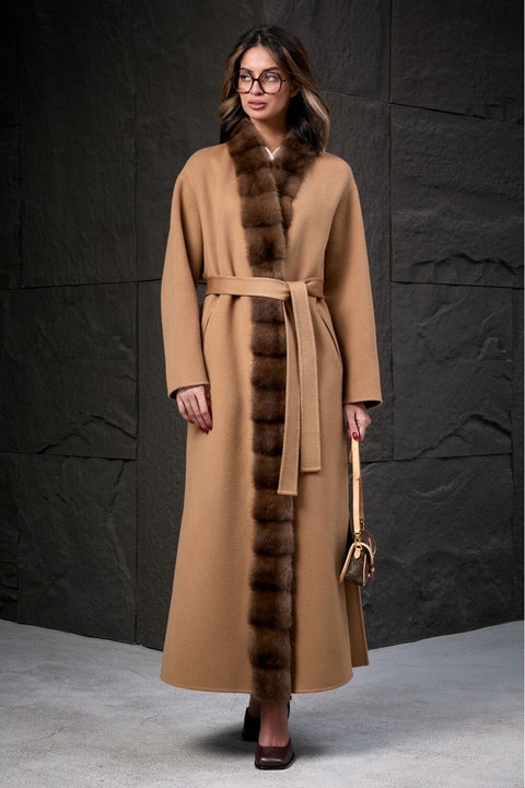 Camel Cashmere Coat with Mink