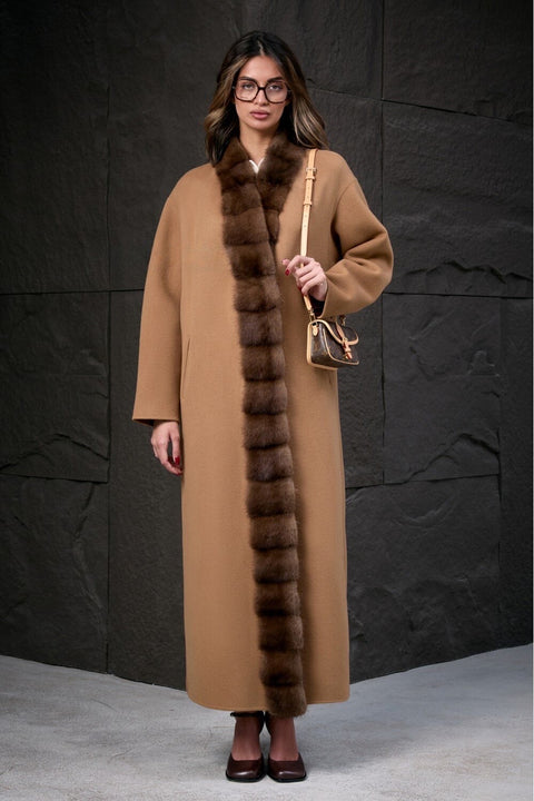 Camel Cashmere Coat with Mink