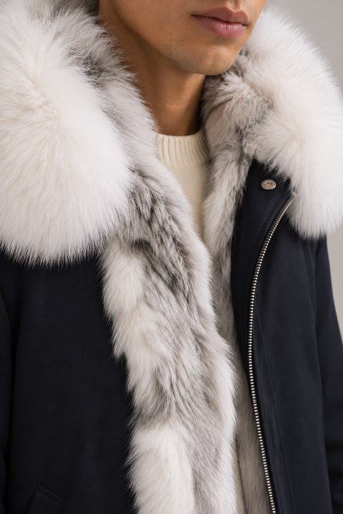 Parka corta de hombre con forro de piel